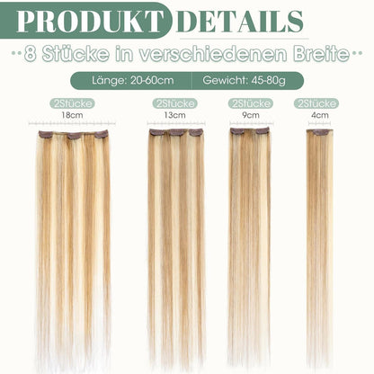 Echthaar Clip ins 55cm #12/613 Blond Strähnchen