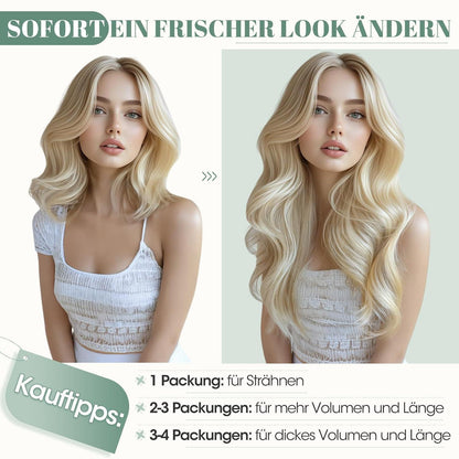 Echthaar Clip ins 55cm #12/613 Blond Strähnchen