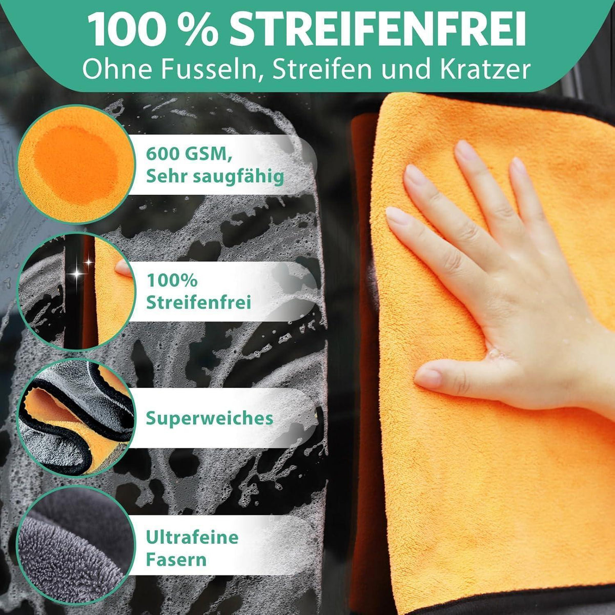 7-tlg. Autopflege Set: Mikrofasertücher, Waschhandschuhe & Bürsten