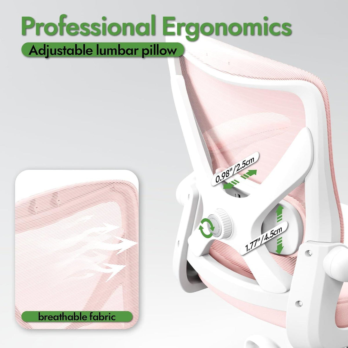 Ergonomischer Bürostuhl mit Lendenwirbelstütze Mesh Rosa