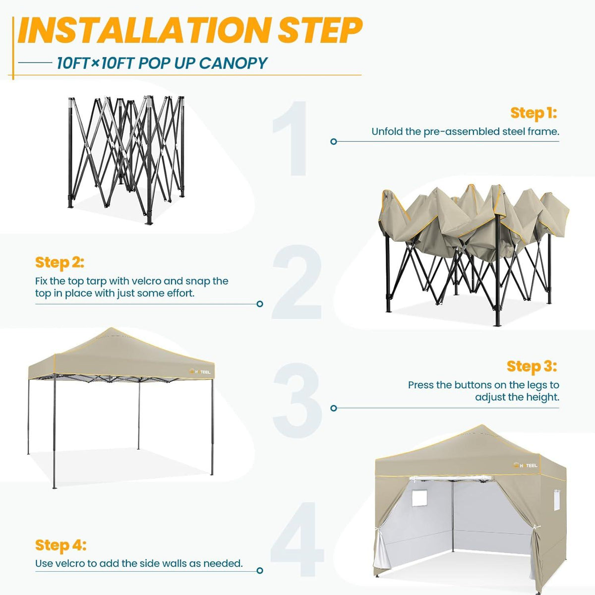 HOTEEL Faltpavillon 3x3 Wasserdicht mit 4 Seitenwänden, UV-Schutz 50+, Stabil & Winterfest