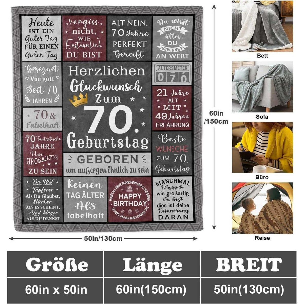 70. Geburtstag Decke für Männer – Kuscheliges Geschenk 150x130cm