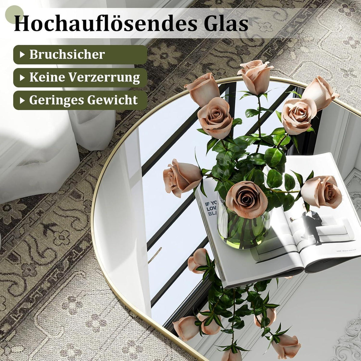 Großer Ganzkörperspiegel 180x67cm | Bogenförmig, Stehend & Hängend