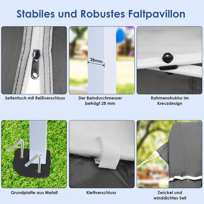 Faltpavillon 3x6m – Wasserdicht, Stabil & Mit 6 Seitenwänden