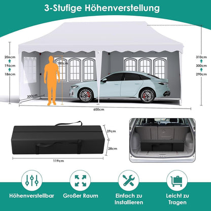 3x6m Faltpavillon wasserdicht mit 6 Seitenwänden & Zubehör