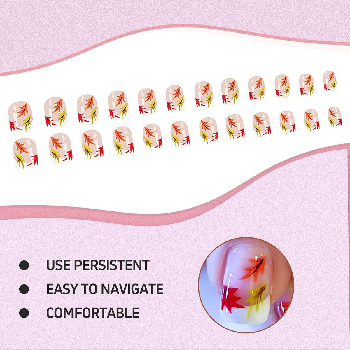 24er Herbst Press On Nails Set mit Jelly Glue Nagelfeile Holzstab