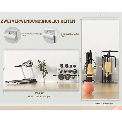 Ganzkörperspiegel 240x100cm – Fitness & Yoga Spiegel Wandmontage