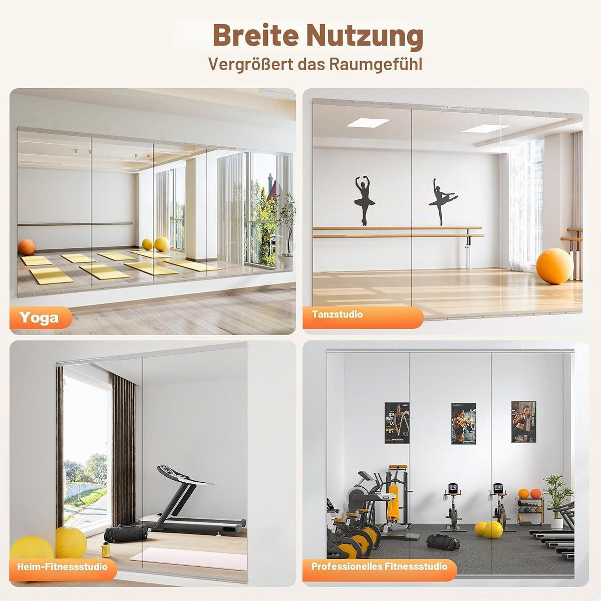 Ganzkörperspiegel 240x100cm – Fitness & Yoga Spiegel Wandmontage