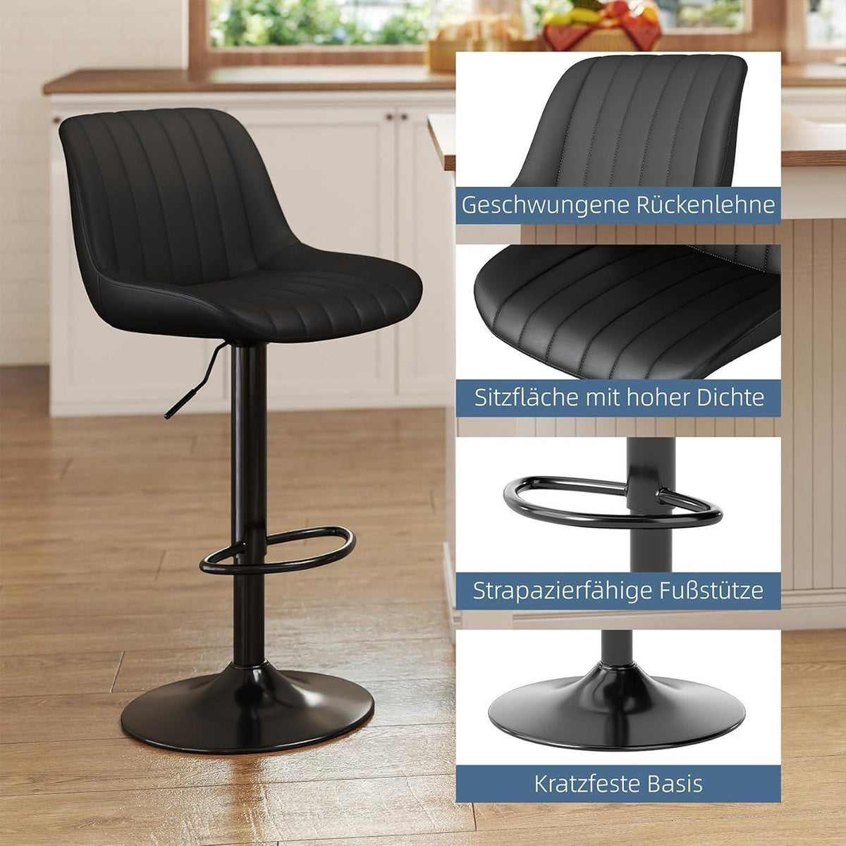 Drehbarer Barhocker mit Lehne, Höhenverstellbar & Komfortabel