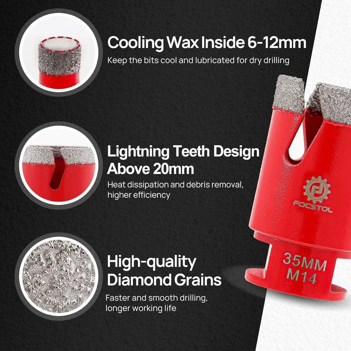 Fliesenbohrer Set Diamant 6-teilig mit Fasenbohrer & Adapter