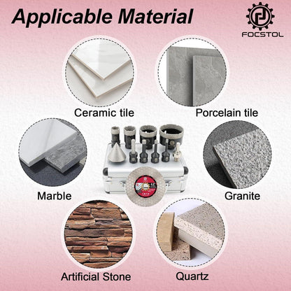 Fliesenbohrer Set 11tlg. Diamant für Porzellan, Keramik, Marmor
