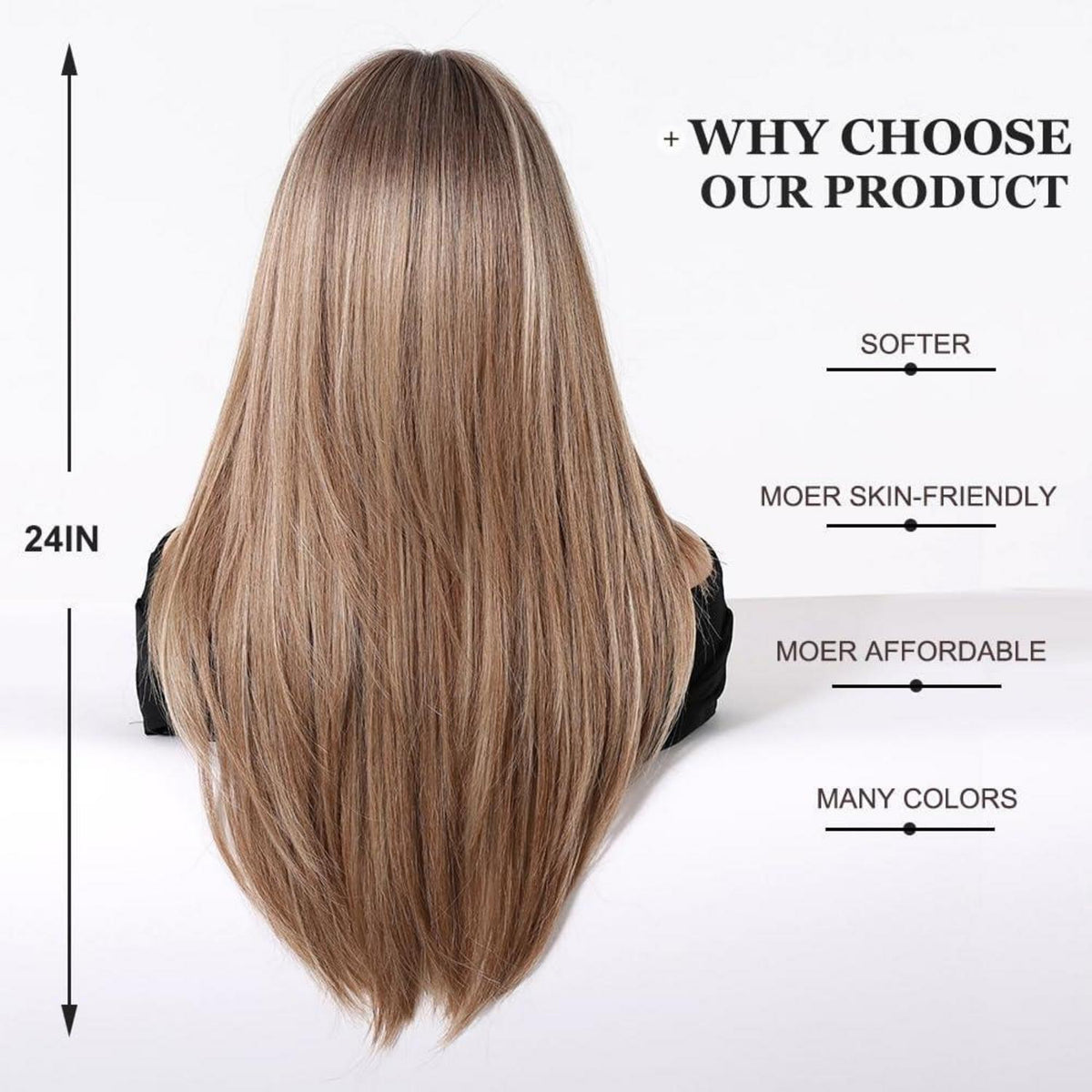 Lange Gerade Aschblond Perücke Synthetisch Hitzebeständig Ombre