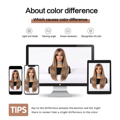 Lange Gerade Aschblond Perücke Synthetisch Hitzebeständig Ombre
