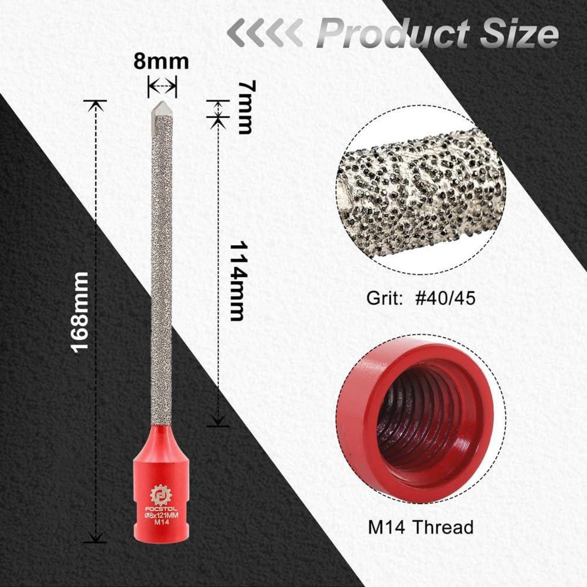Diamant Mörtel Hakenbohrer 8mm x 168mm M14 für Winkelschleifer