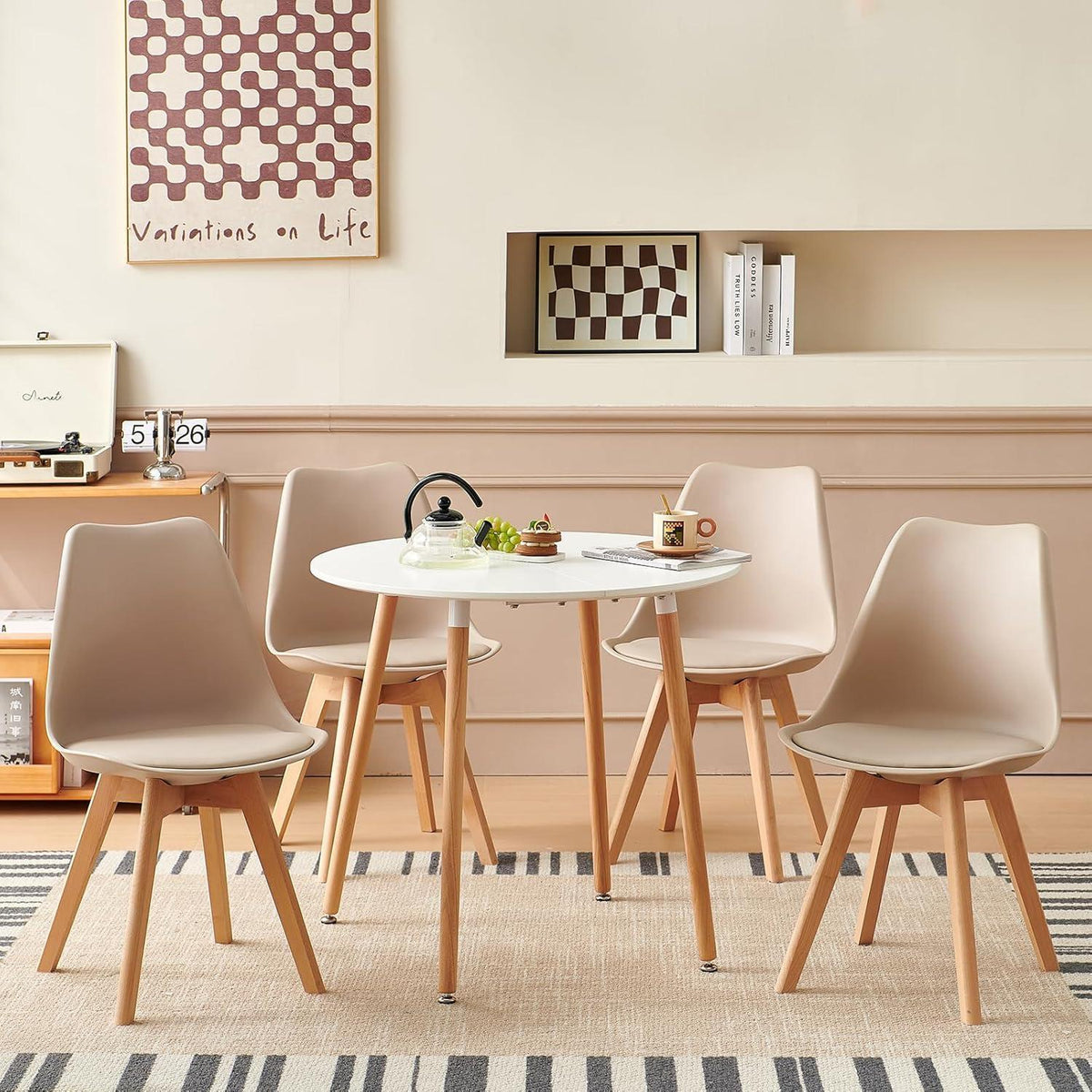 Skandinavische Esszimmerstühle Set 8 – Gepolstert, Khaki