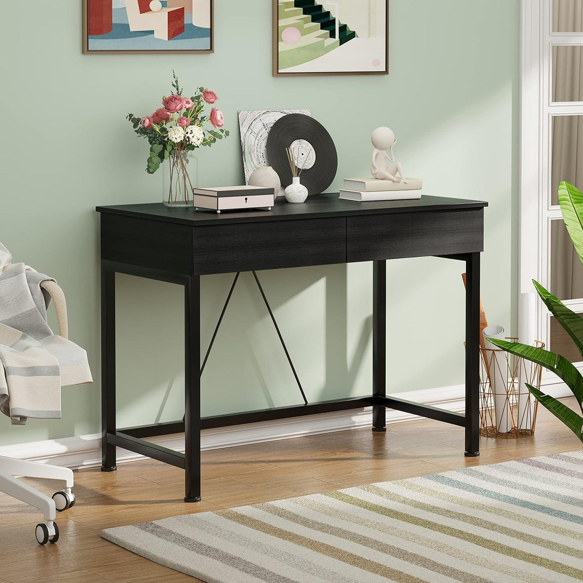 Schreibtisch mit 2 Schubladen, Home Office Computertisch, moderne