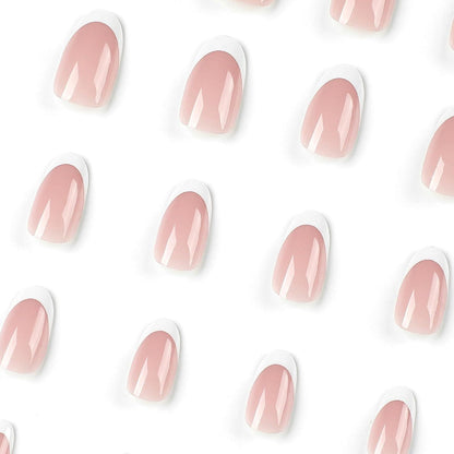 24 Französische Mandel-Nägel – Rosa Weiß Design & Klebesticker