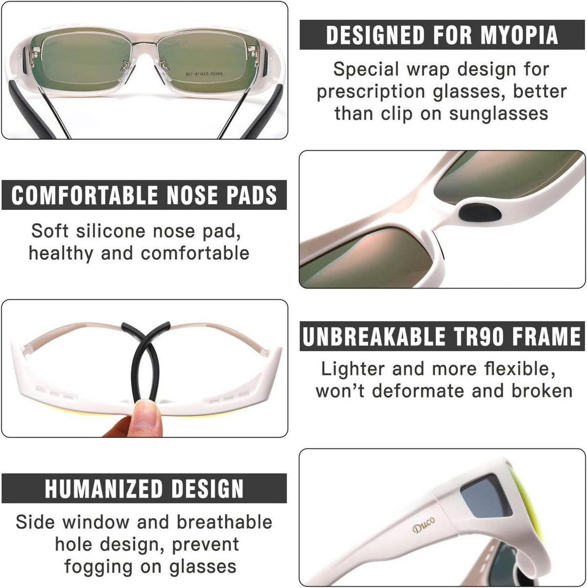 DUCO Polarisierte Sonnenbrille Wrap Around Überbrille UV400 Schutz L Größe