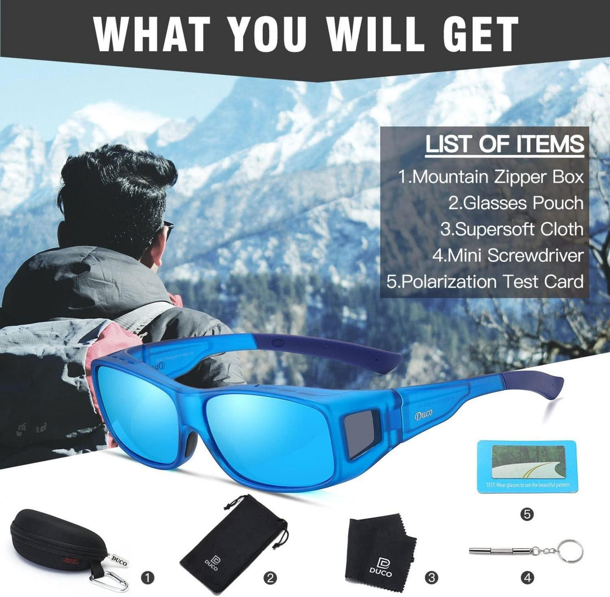 Polarisierte Sonnenbrille Überbrille UV400 Schutz Blau Groß L