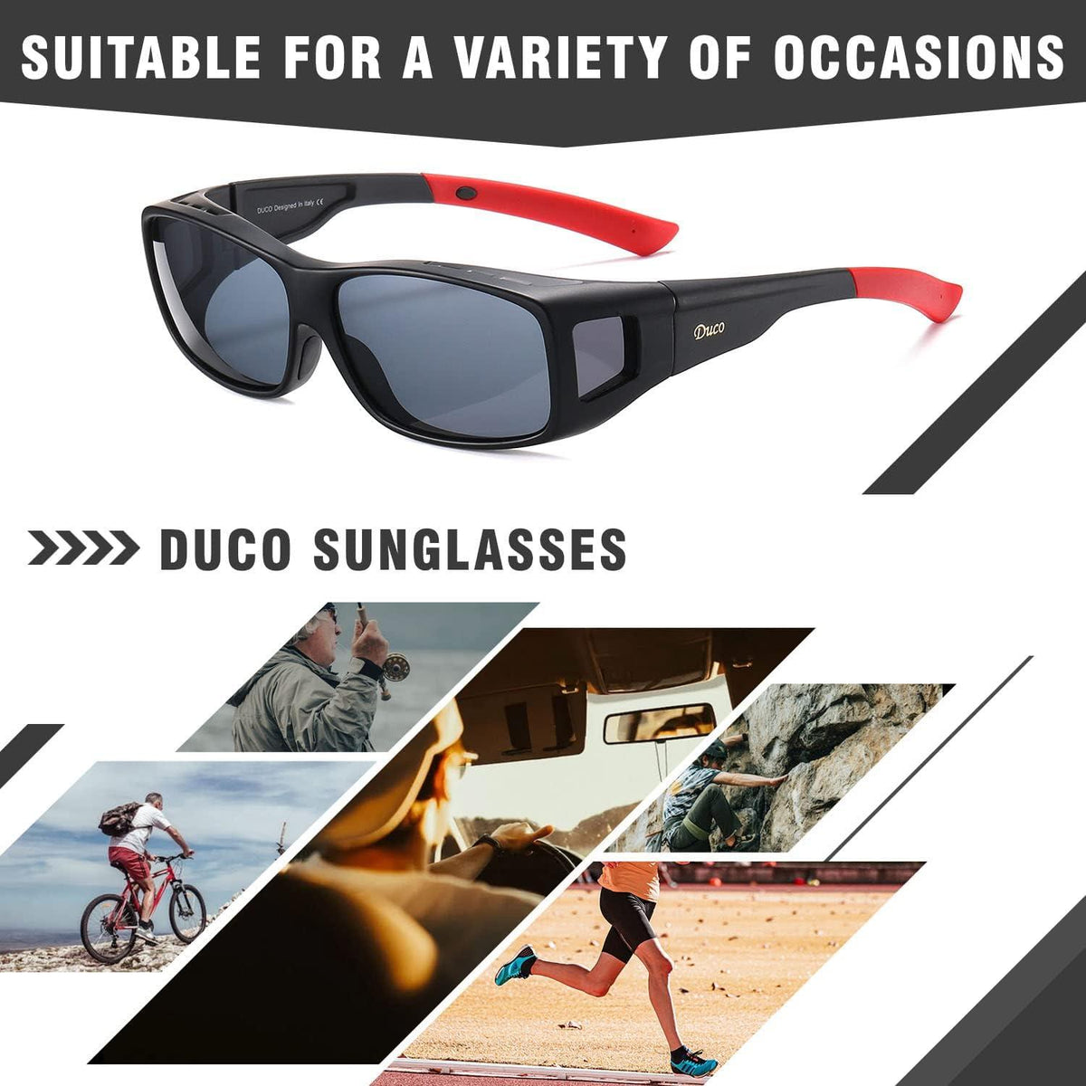 Polarisierte Sonnenbrille UV400 Schutz für Brillenträger Schwarz-Rot