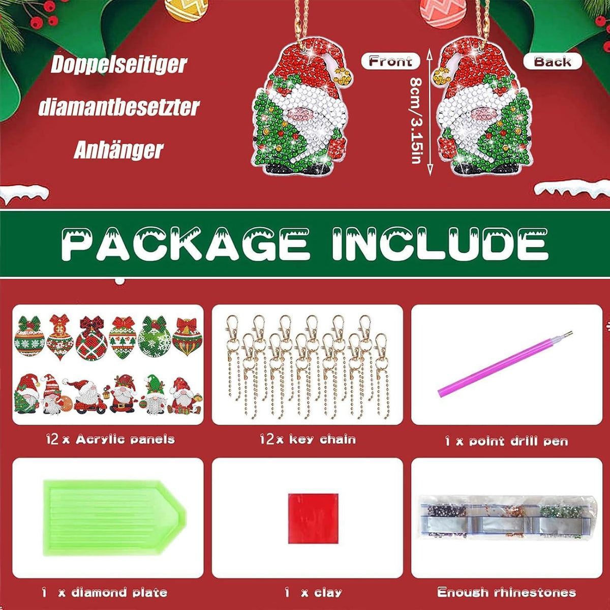 Diamant Painting Adventskalender Weihnachten – 12 Anhänger DIY Set