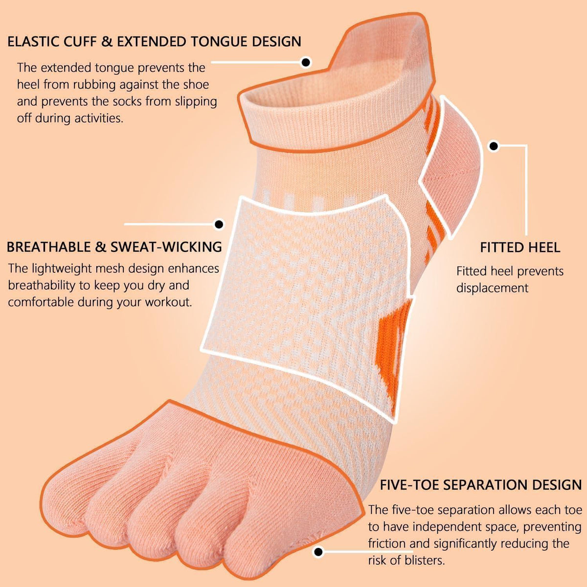 Damen Zehensocken 5er-Pack – Atmungsaktiv & Komfortabel für Sport & Alltag
