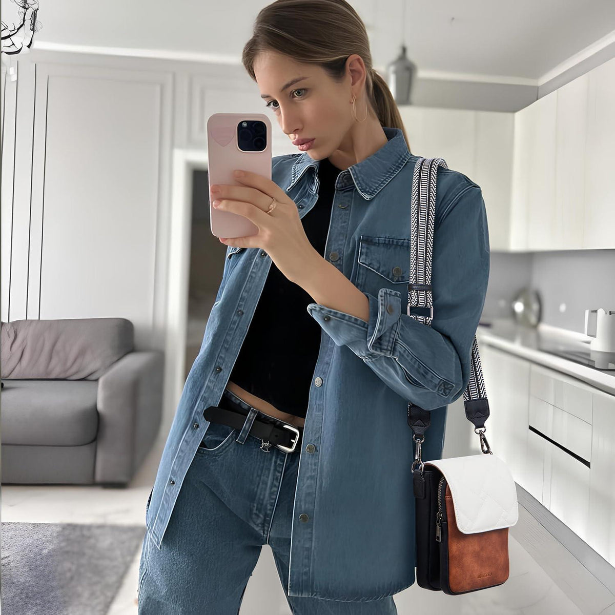 Handytasche Damen Leder RFID Blockierung Umhängetasche Große