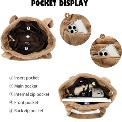 Fleece Handtasche Damen Plüschig Kunstfell Umhängetasche