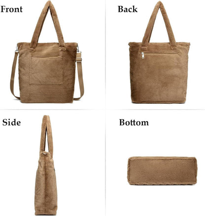 JANSBEN Fleece Handtasche Damen Teddyfleece Umhängetasche Groß Winter Geschenk