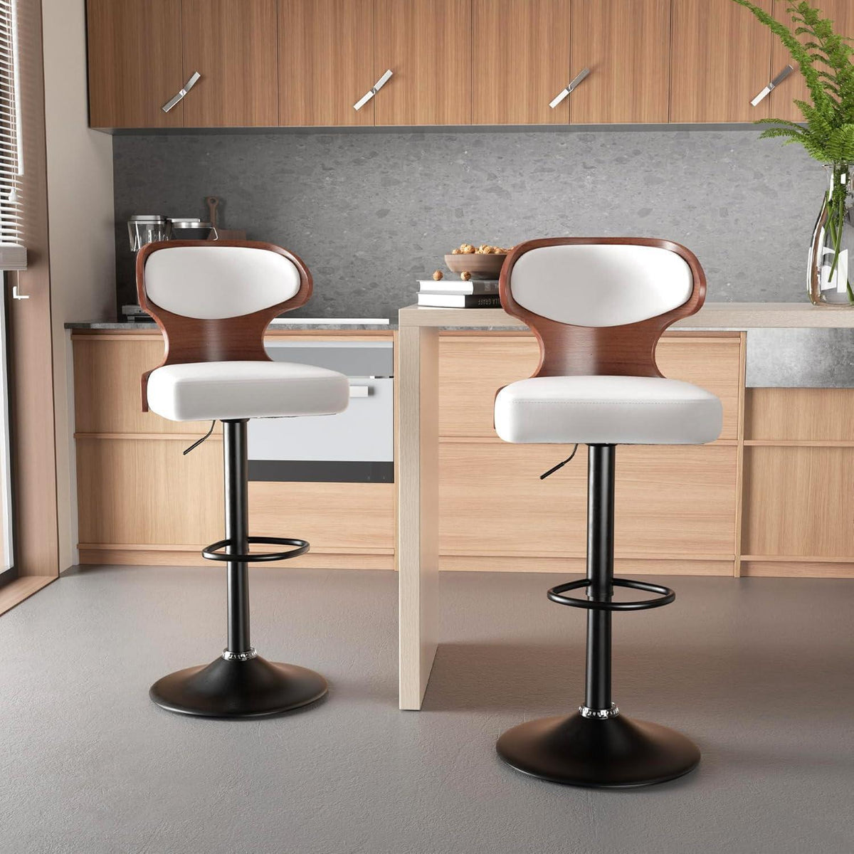 Hawthyhome Barhocker 2er Set Weiß Nussbaumholz mit Rückenlehne