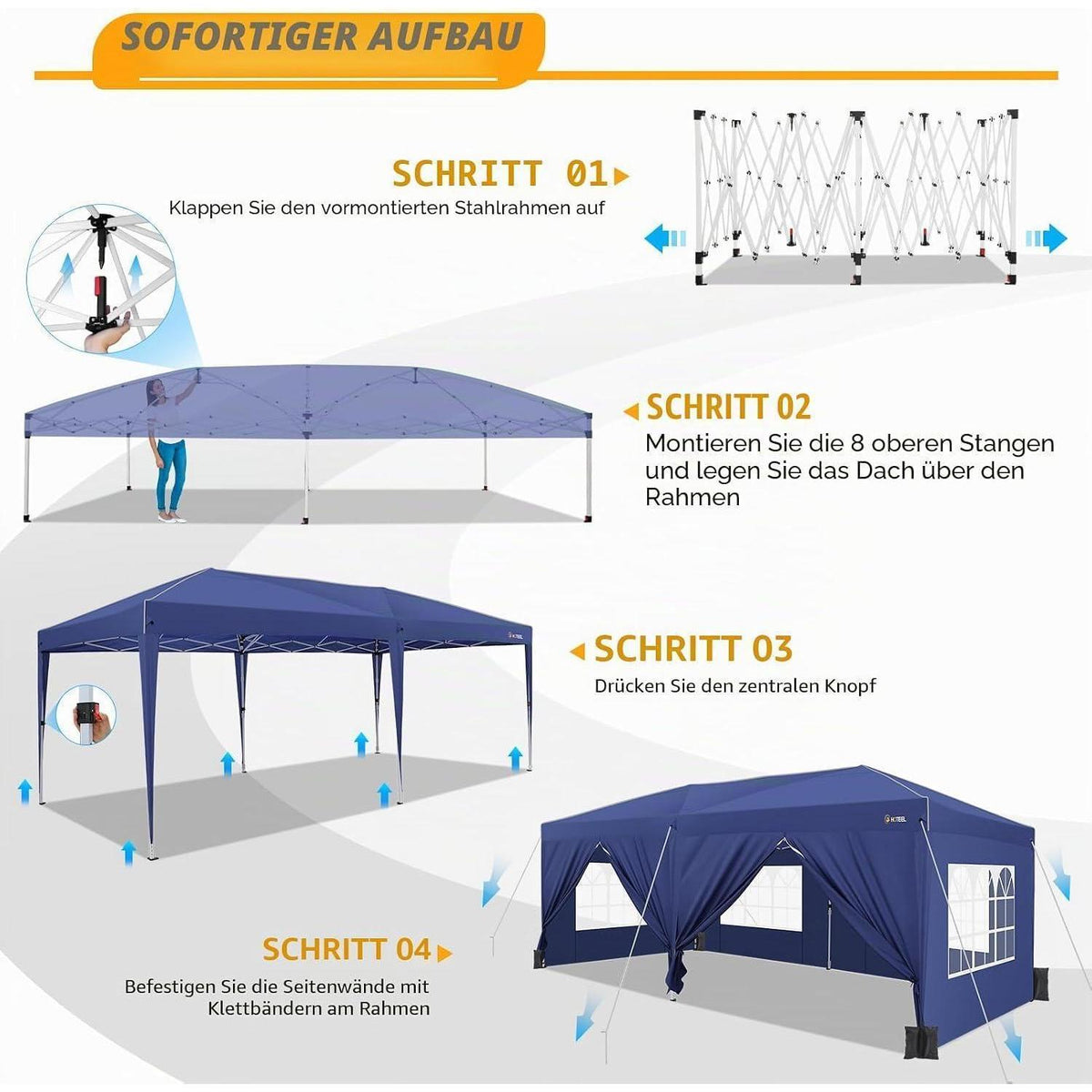 Pavillon 3x6 mit Seitenwänden – Wasserdicht & Stabil für Garten & Events
