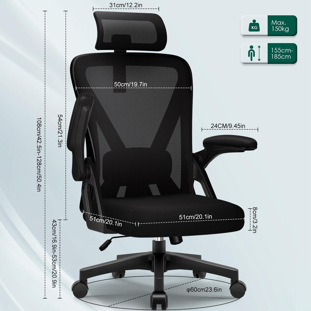 Ergonomischer Bürostuhl mit Wippfunktion und Leise Rollen bis