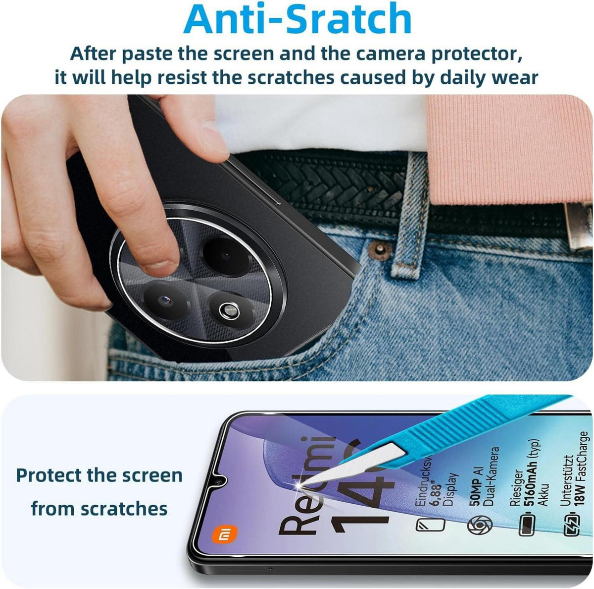 Panzerglas Schutzfolie + Kameraschutz Xiaomi Redmi 14C 4G Transparent