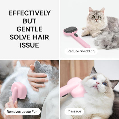 Katzenbürste mit Auslöseknopf für Lang- und Kurzhaar, Rosa