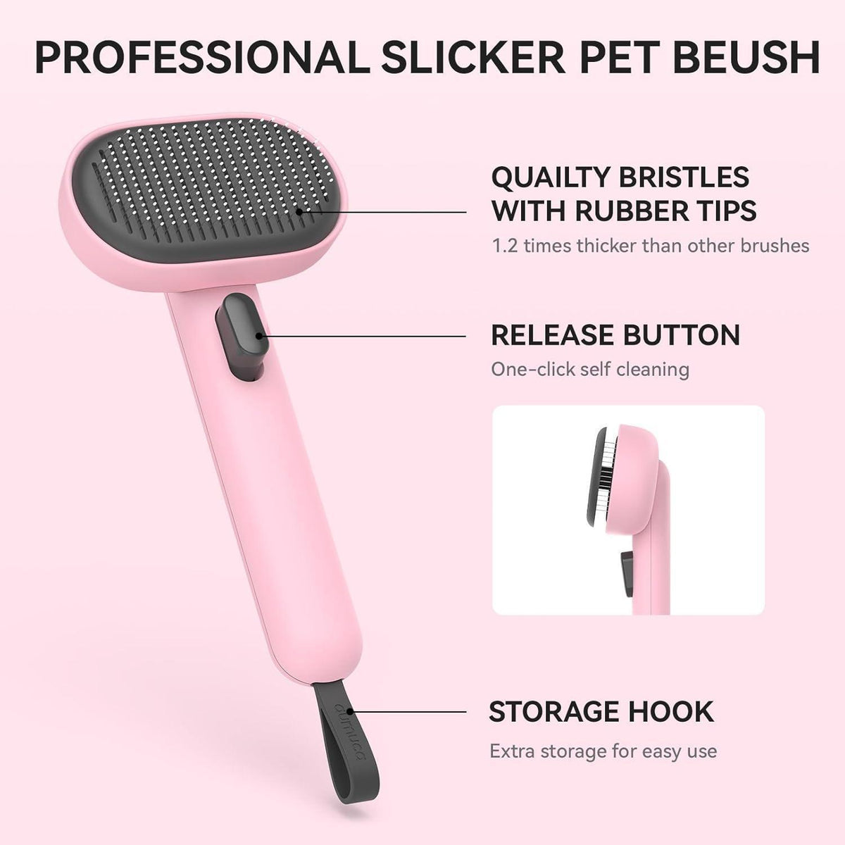 Katzenbürste mit Auslöseknopf für Lang- und Kurzhaar, Rosa