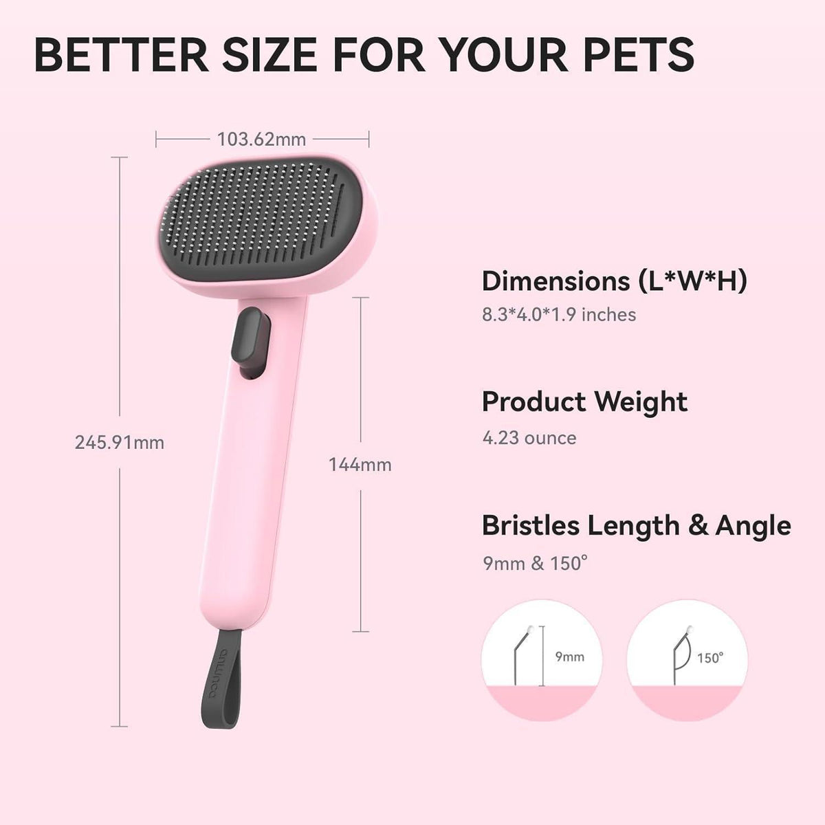 Katzenbürste mit Auslöseknopf für Lang- und Kurzhaar, Rosa