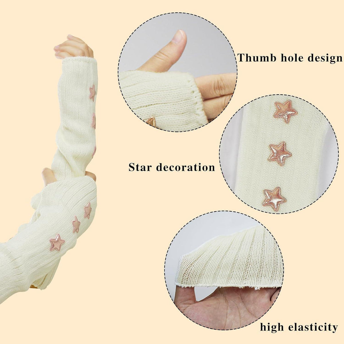Fingerlose Strickarmstulpen mit Sternen – Y2K Handgelenkwärmer