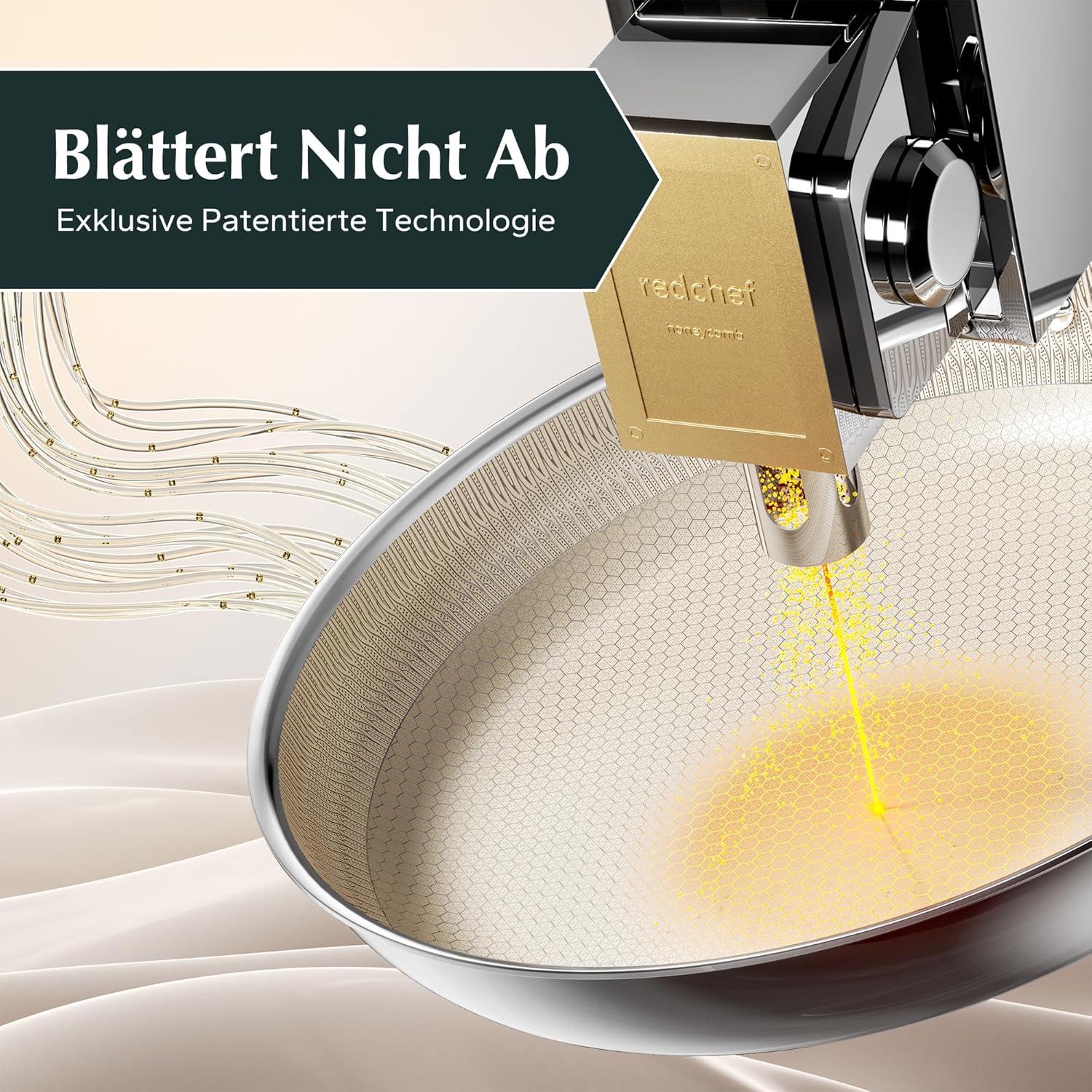 Redchef 28 cm Hybrid Edelstahlpfanne mit Wabenstruktur