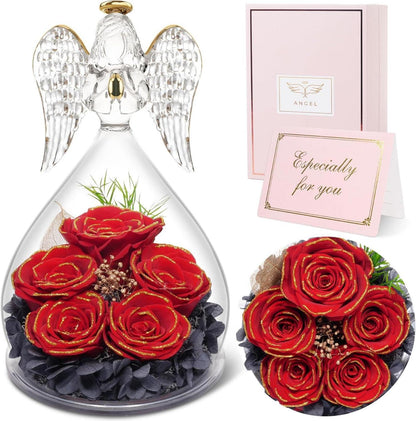 Ewige Rose Engel Geschenkbox 5 Rosen im Glasdome