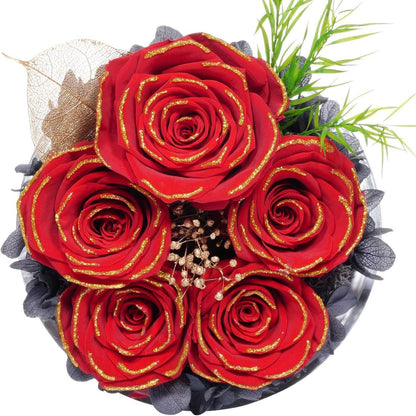 Ewige Rose Engel Geschenkbox 5 Rosen im Glasdome
