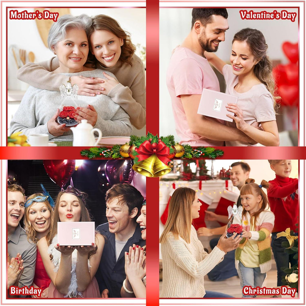 Sunia Ewige Rose Engel Geschenk 3 Rosen im Glas Weihnachten Muttertag