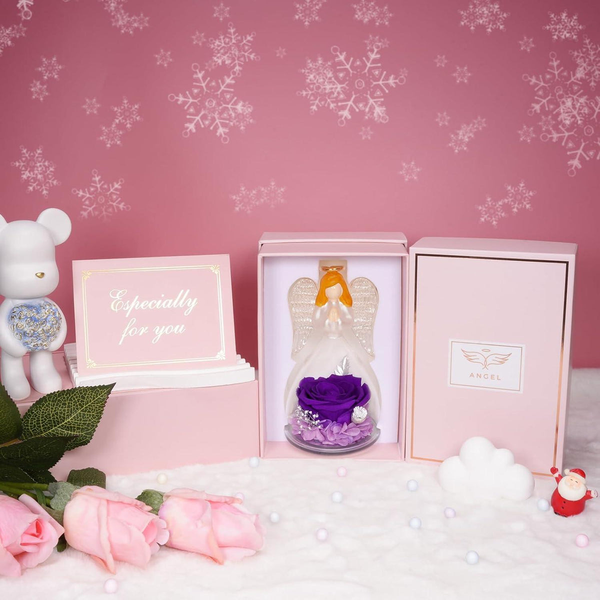 Ewige Rose Engel Glas Dome Geschenkbox & Grußkarte, Echte