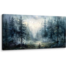 Leinwandbild Blaue Nebelwald Landschaft 50x100 cm Modern Wanddeko