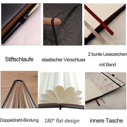Liniertes Notizbuch A5 mit Stift – Tagebuch Hardcover in Lederoptik