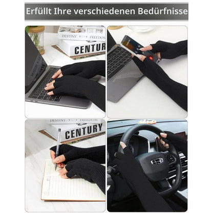Fingerlose Handschuhe Unisex Lange Strick Armstulpen für Damen Herren