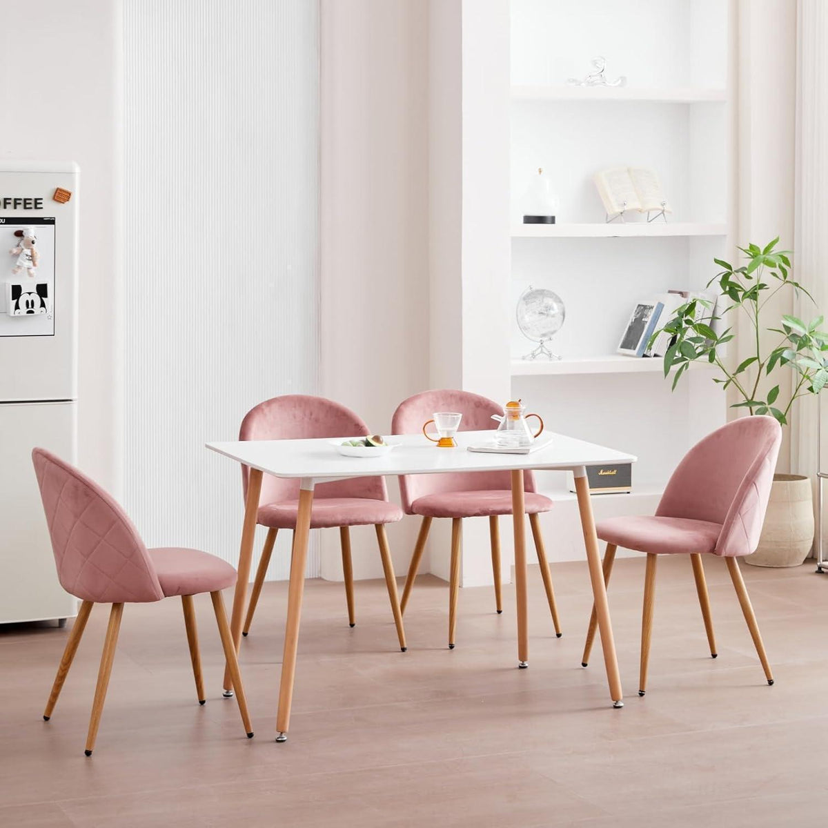 8 Esszimmerstühle Samt Rosa mit verstellbaren Schutzpolstern