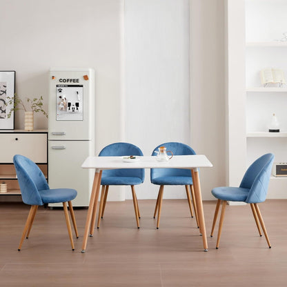 8 Esszimmerstühle Samt mit Metallbeinen & Schutzpolstern – Blau