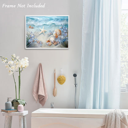 Ozean Wellen Leinwand Bild Muscheln Seestern Blumen Wand