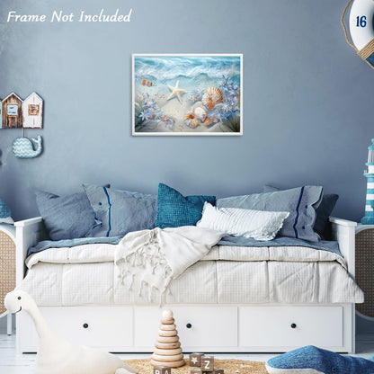 Ozean Wellen Leinwand Bild Muscheln Seestern Dekor 30x40cm