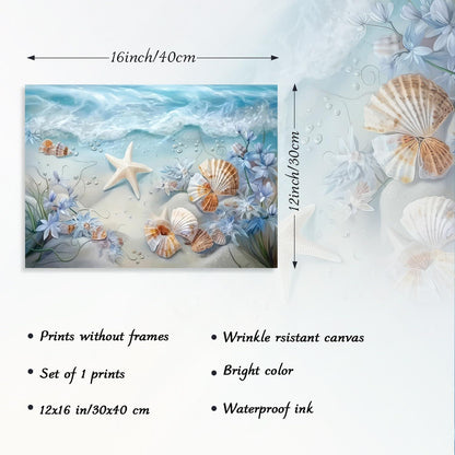 Dazzlewall Ozean Wellen Leinwand Bild Muscheln Seestern 30x40 cm